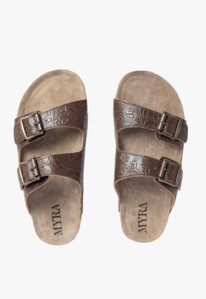 Myra Cedarstone Embossed Leather Sandals