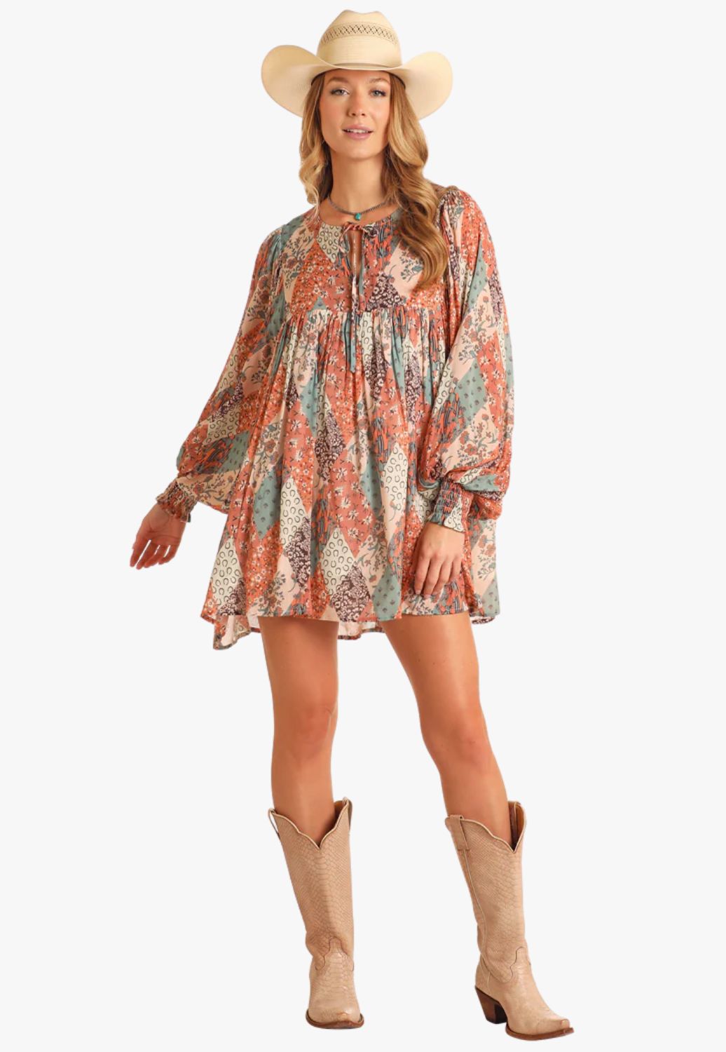 Rock and Roll Womens Patchwork Print Mini Dress