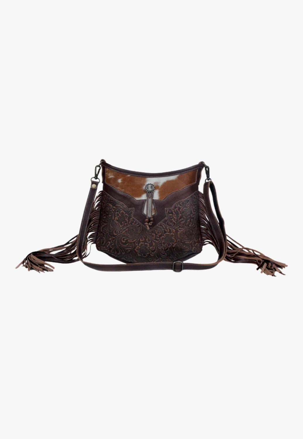 Myra Sculpted Brown Leather & Hairon Bag
