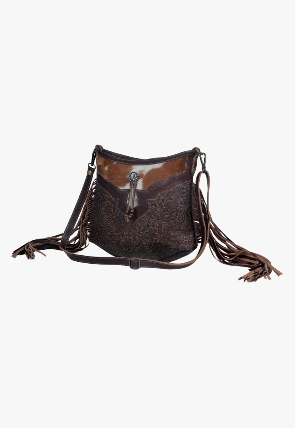 Myra Sculpted Brown Leather & Hairon Bag