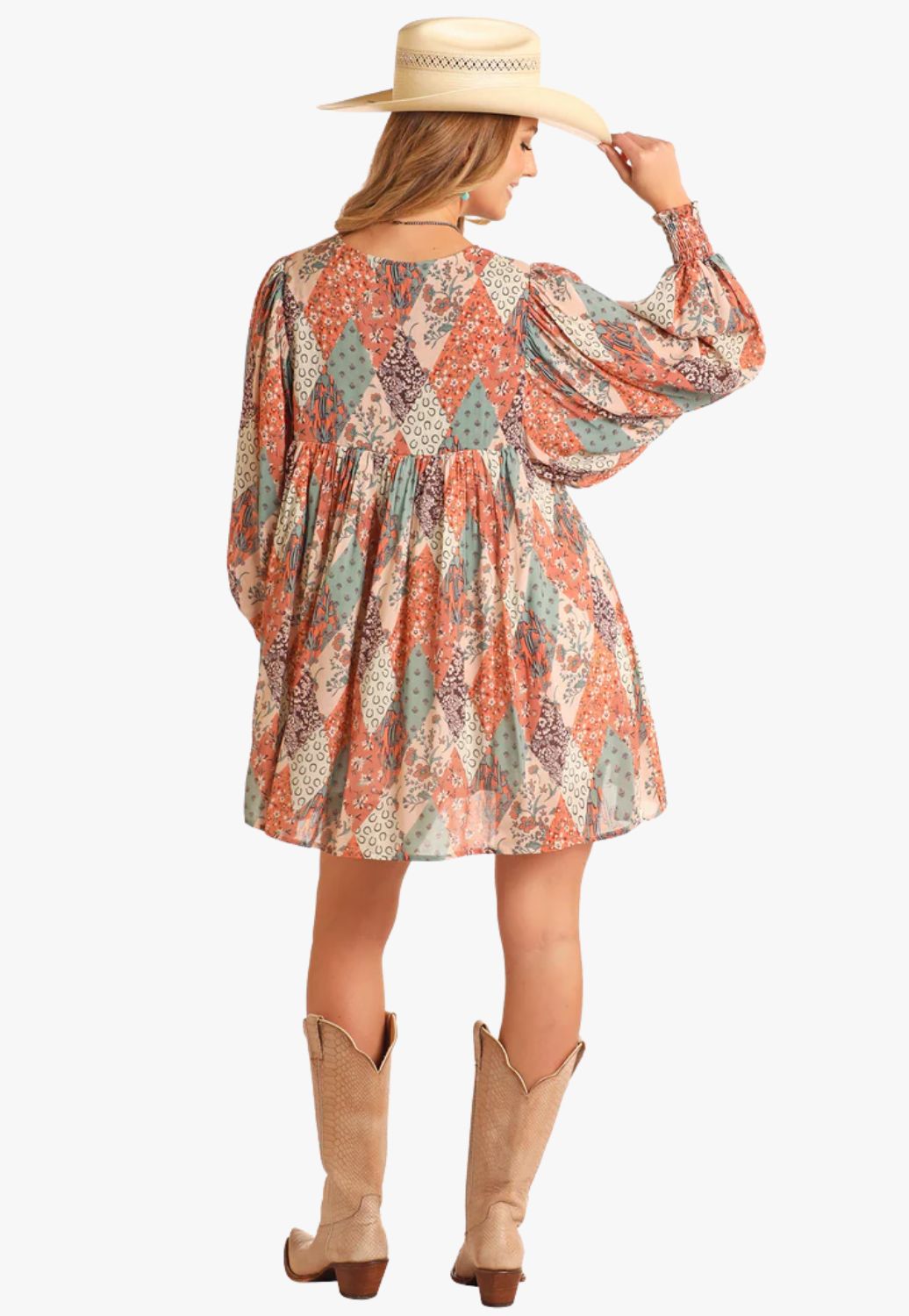 Rock and Roll Womens Patchwork Print Mini Dress