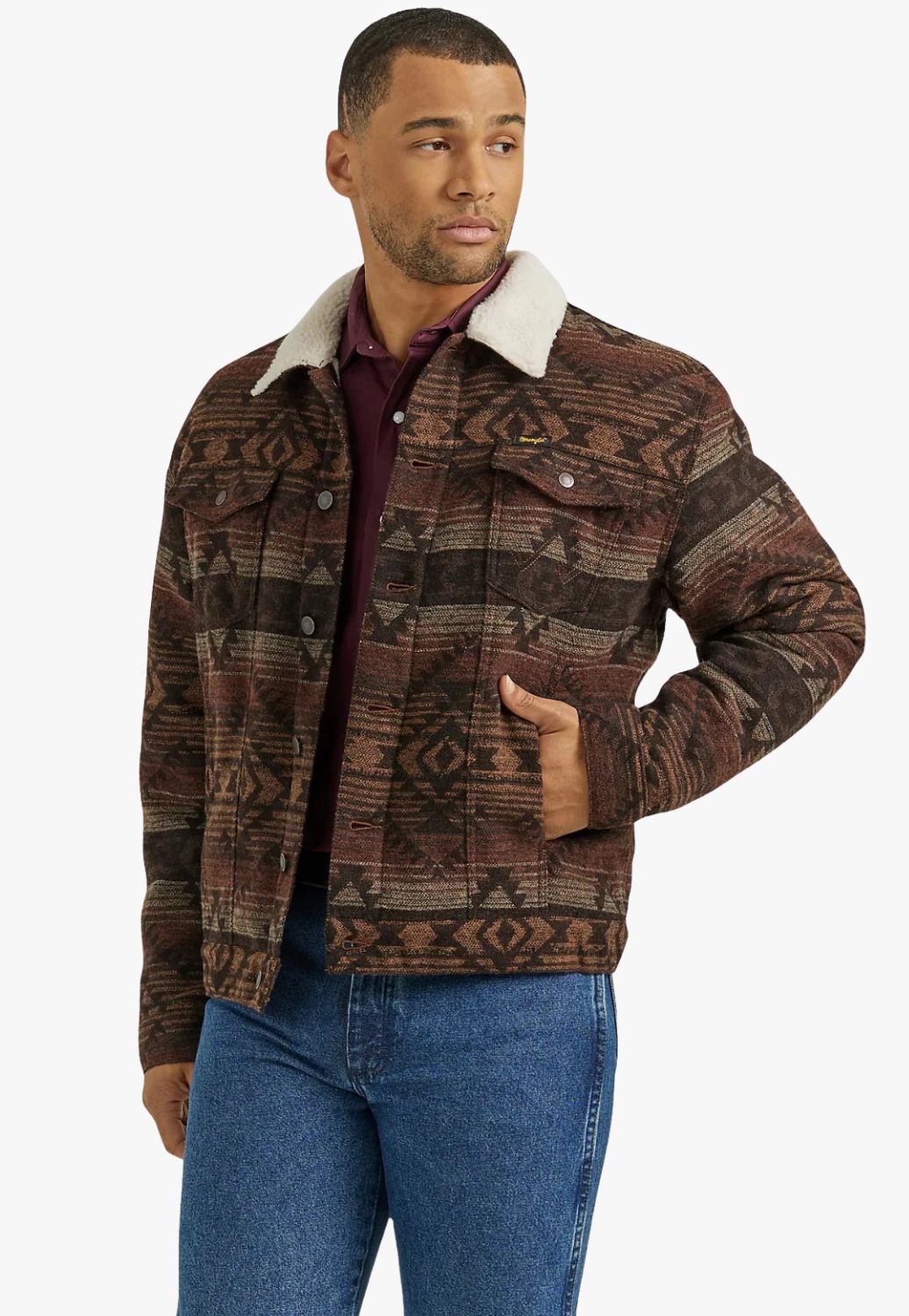 Wrangler Mens Sherpa Lined Jacquard Jacket
