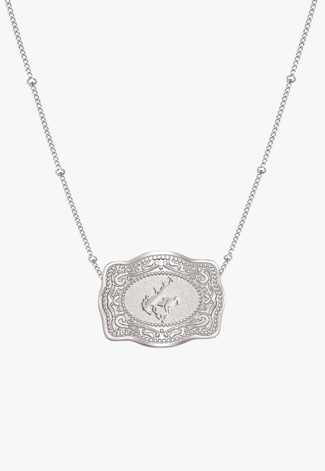 SpurWest Bronco Mini Belt Buckle Beaded Chain Necklace
