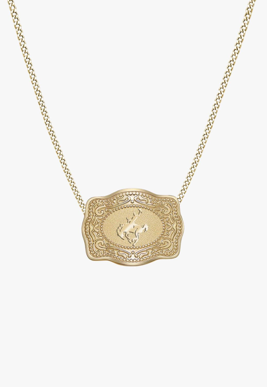 SpurWest Bronco Mini Belt Buckle Curb Chain Necklace