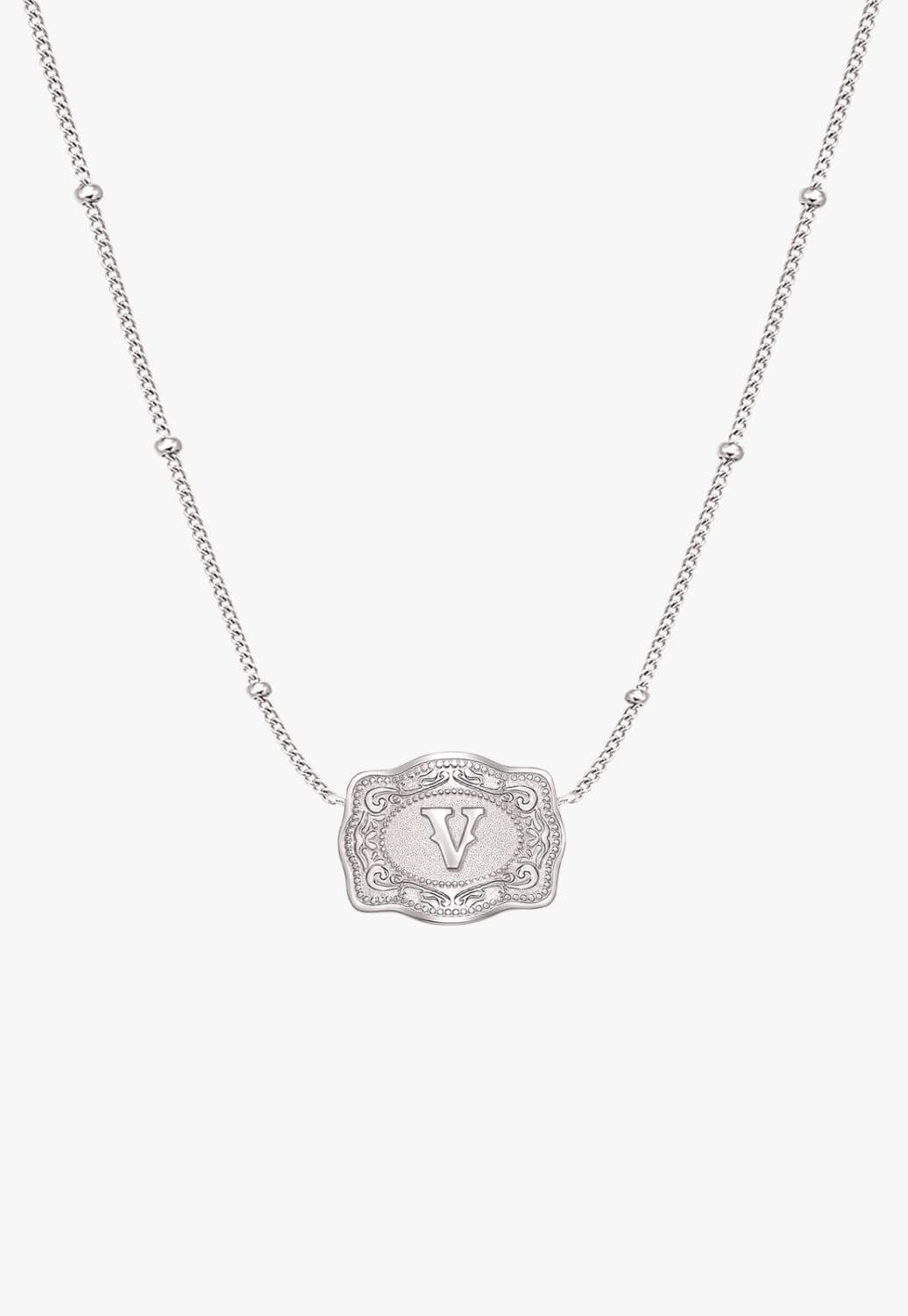SpurWest Ultra Mini Belt Buckle Necklace - Initial V
