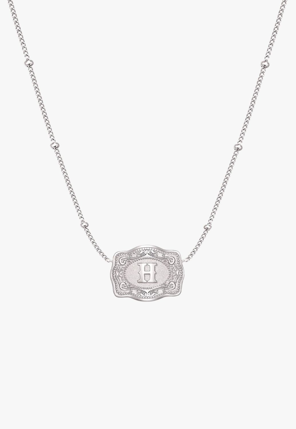 SpurWest Ultra Mini Belt Buckle Necklace - Initial H
