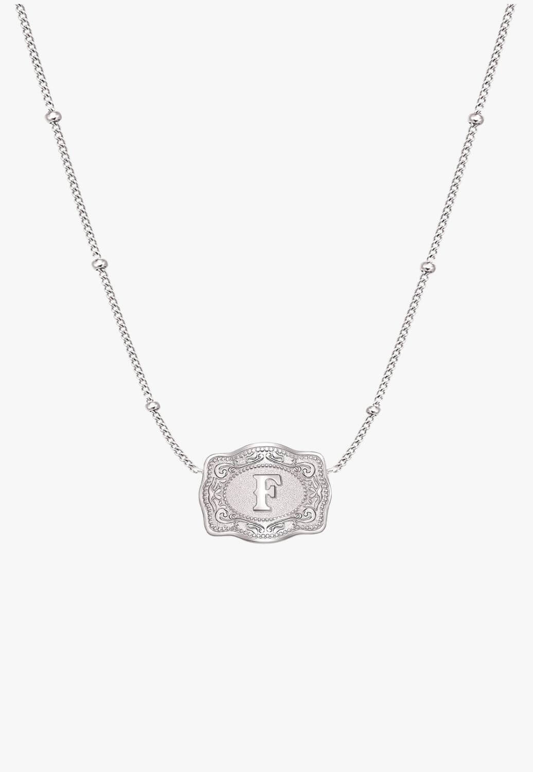 SpurWest Ultra Mini Belt Buckle Necklace - Initial F