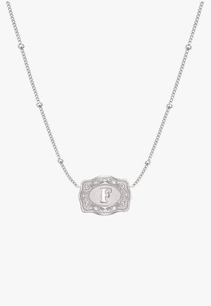 SpurWest Ultra Mini Belt Buckle Necklace - Initial F