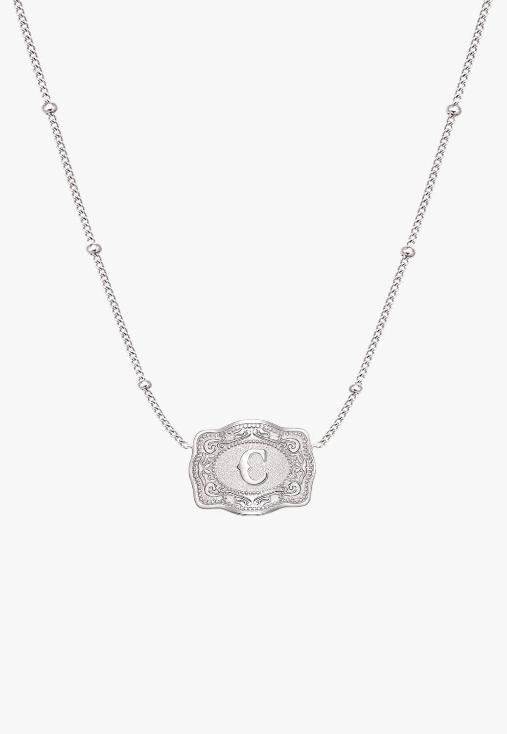 SpurWest Ultra Mini Belt Buckle Necklace - Initial C