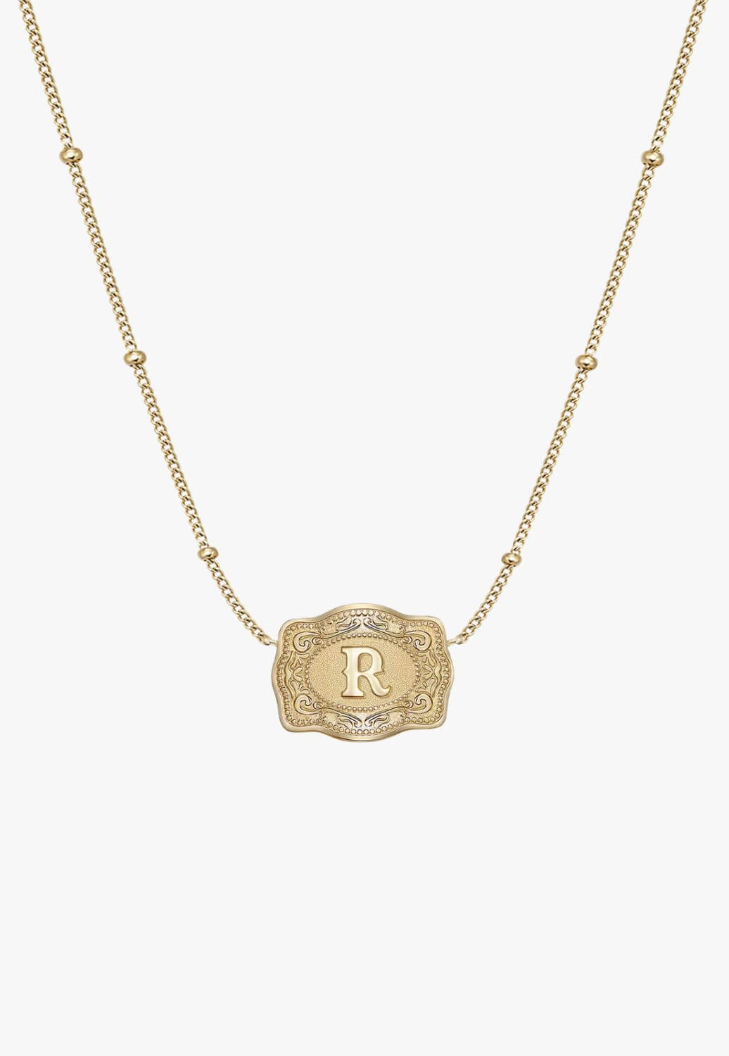 SpurWest Ultra Mini Belt Buckle Necklace - Initial R