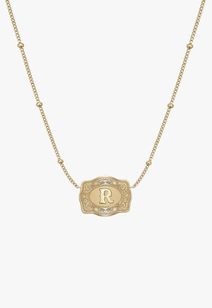 SpurWest Ultra Mini Belt Buckle Necklace - Initial R