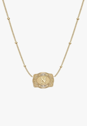 SpurWest Ultra Mini Belt Buckle Necklace - Initial N