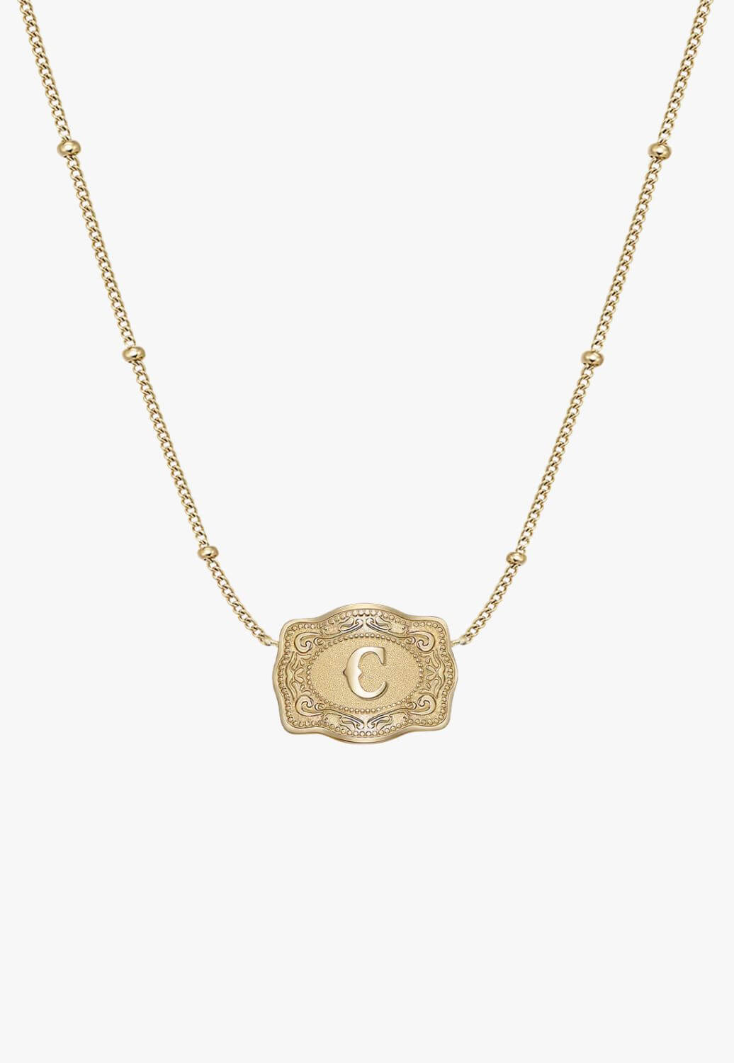 SpurWest Ultra Mini Belt Buckle Necklace - Initial C