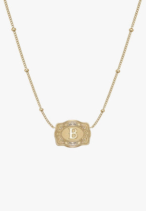 SpurWest Ultra Mini Belt Buckle Necklace - Initial B