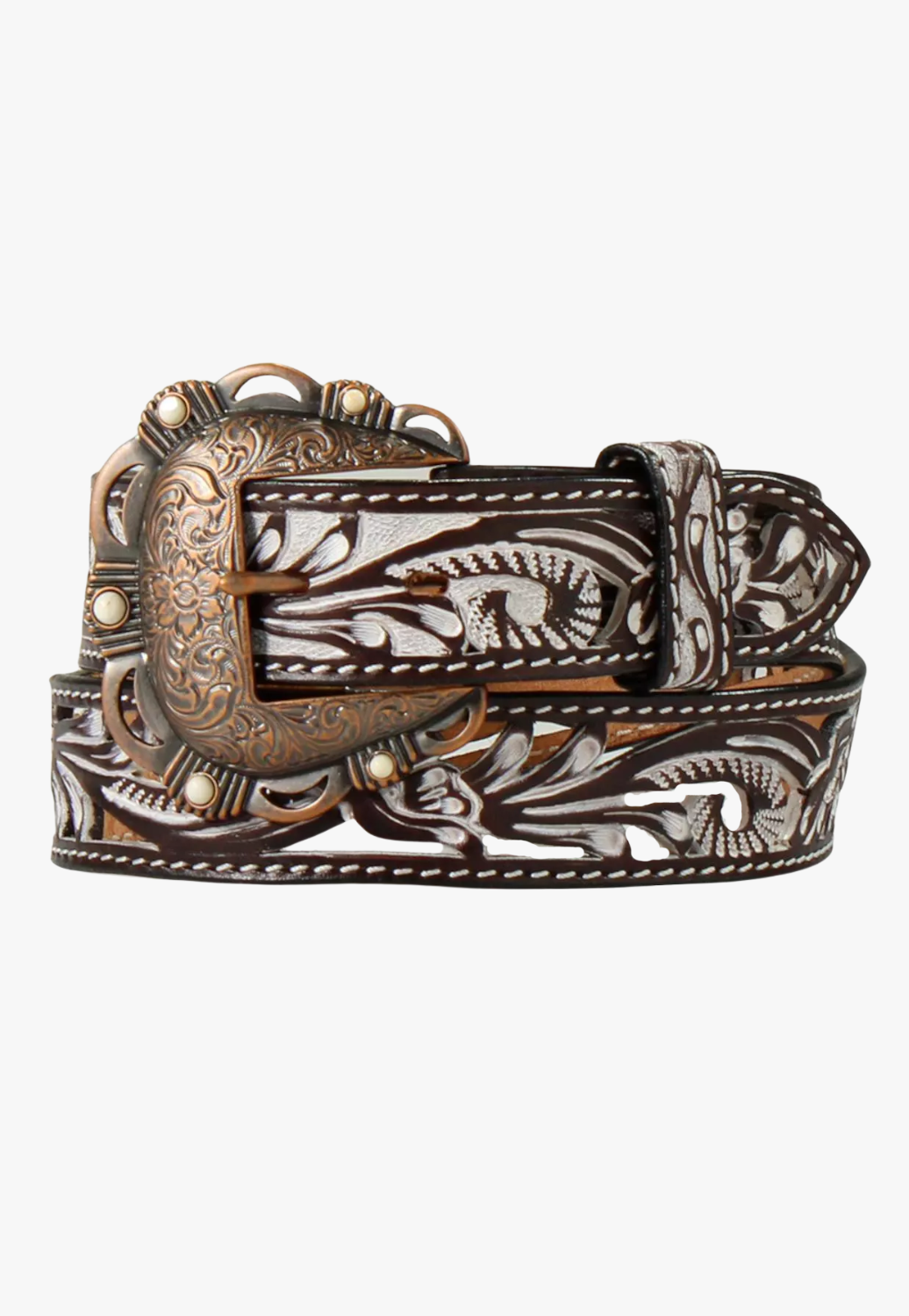 Angel Ranch Womens White Wash Filigree Belt