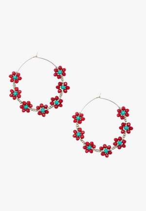 Myra Circle of Flowers Gemstone Hoop Earrings