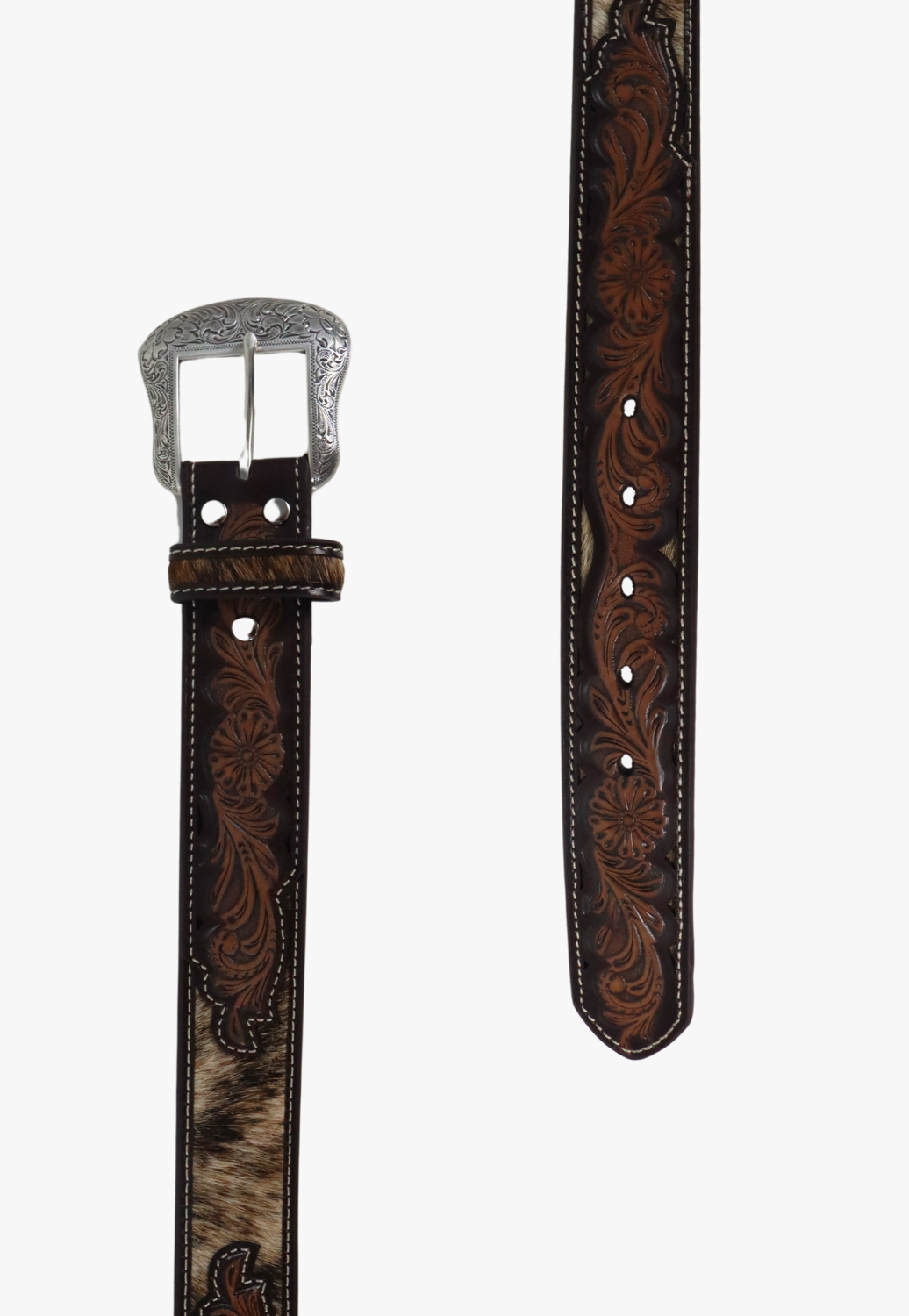 Nocona Mens Floral Embossed Calf Hair Belt