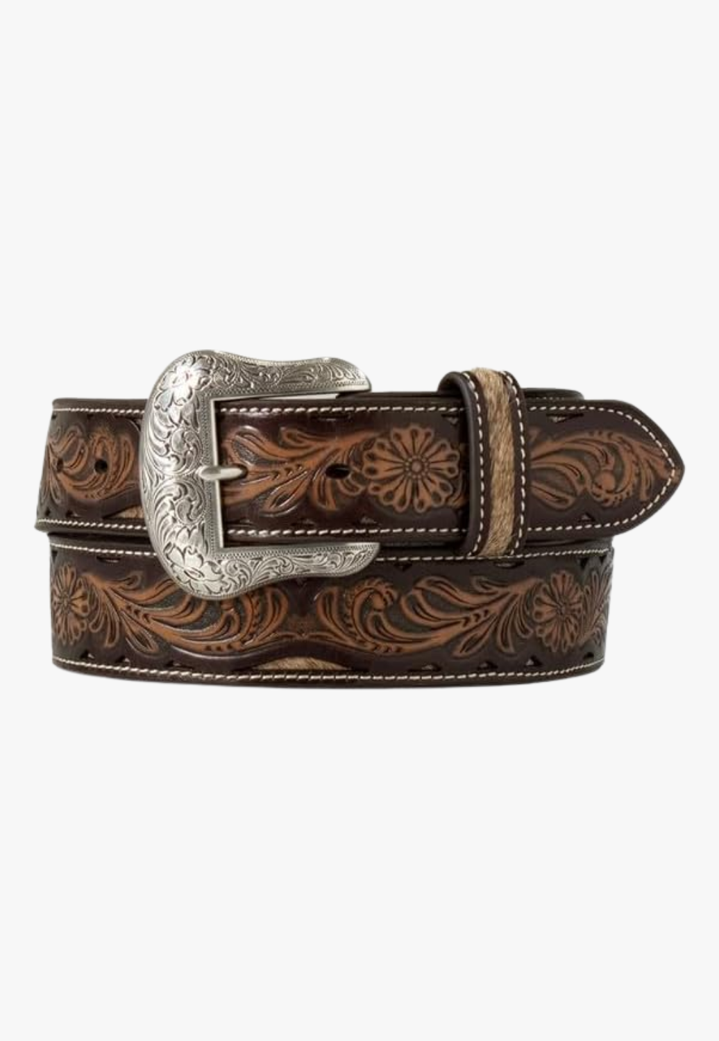 Nocona Mens Floral Embossed Calf Hair Belt