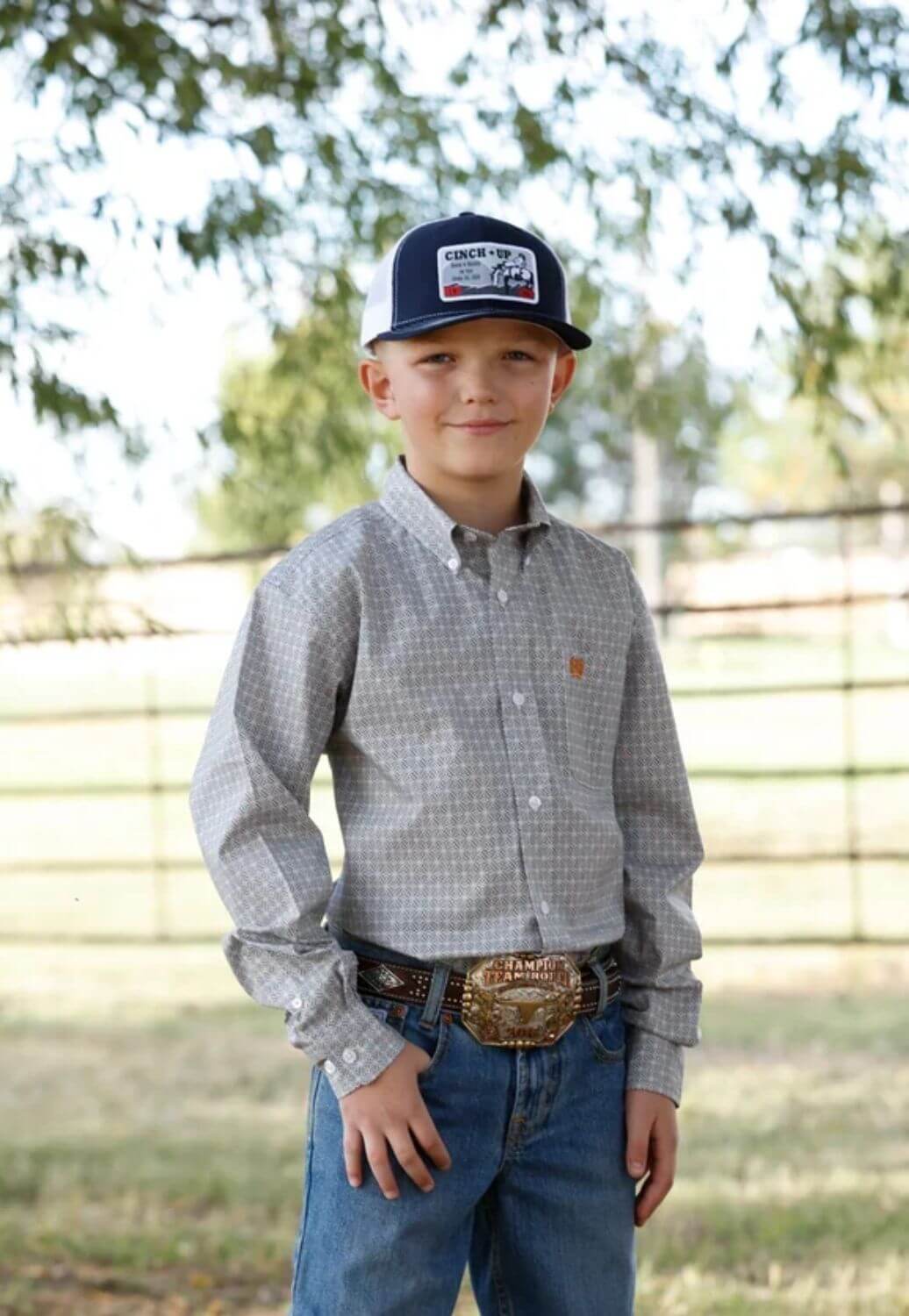 Cinch Boys Long Sleeve Shirt White/Grey S