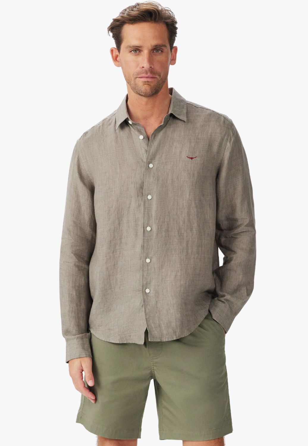 R.M. Williams Mens Newman Classic Linen Long Sleeve Shirt