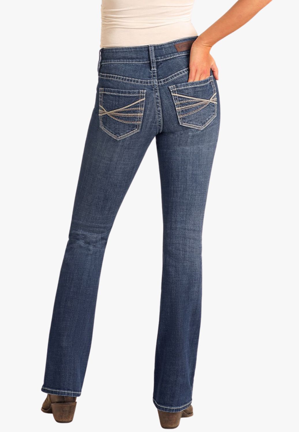 Rock and Roll Womens Curved Emb Bootcut Jean