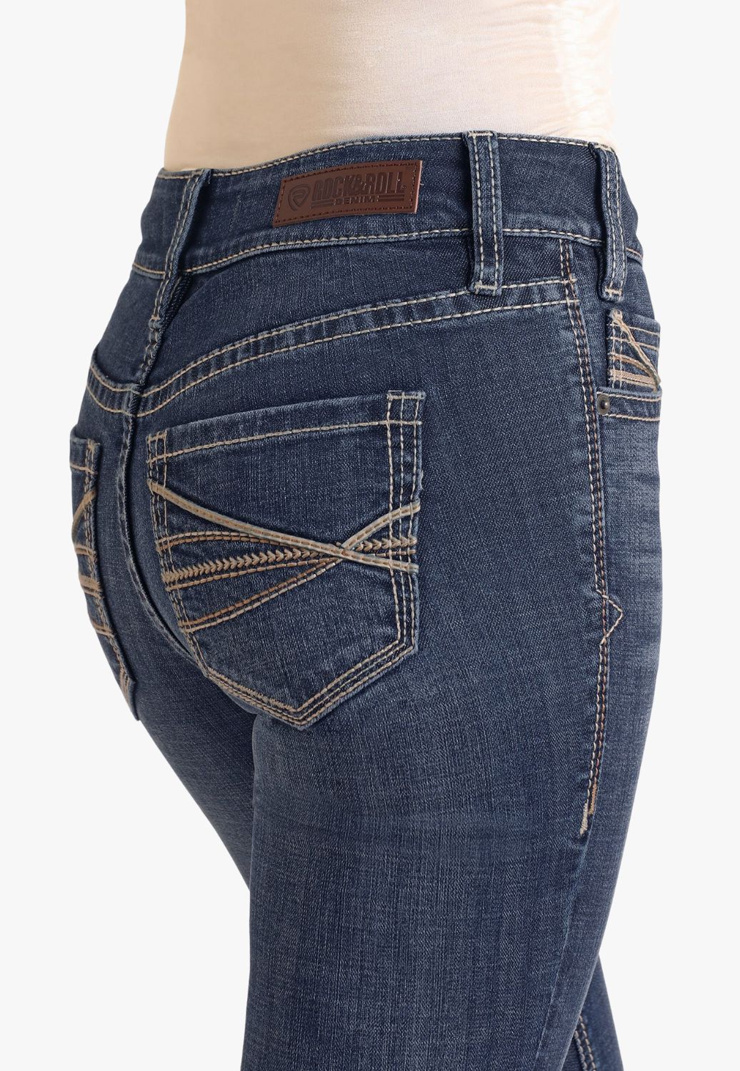 Rock and Roll Womens Curved Emb Bootcut Jean