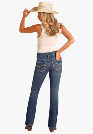 Rock and Roll Womens Curved Emb Bootcut Jean