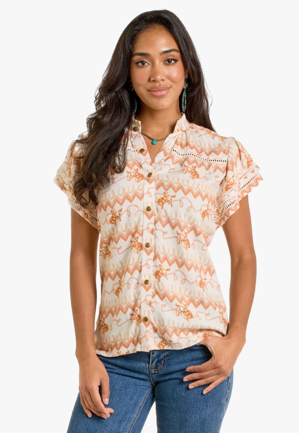 Panhandle Womens Flutter Sleeve Top
