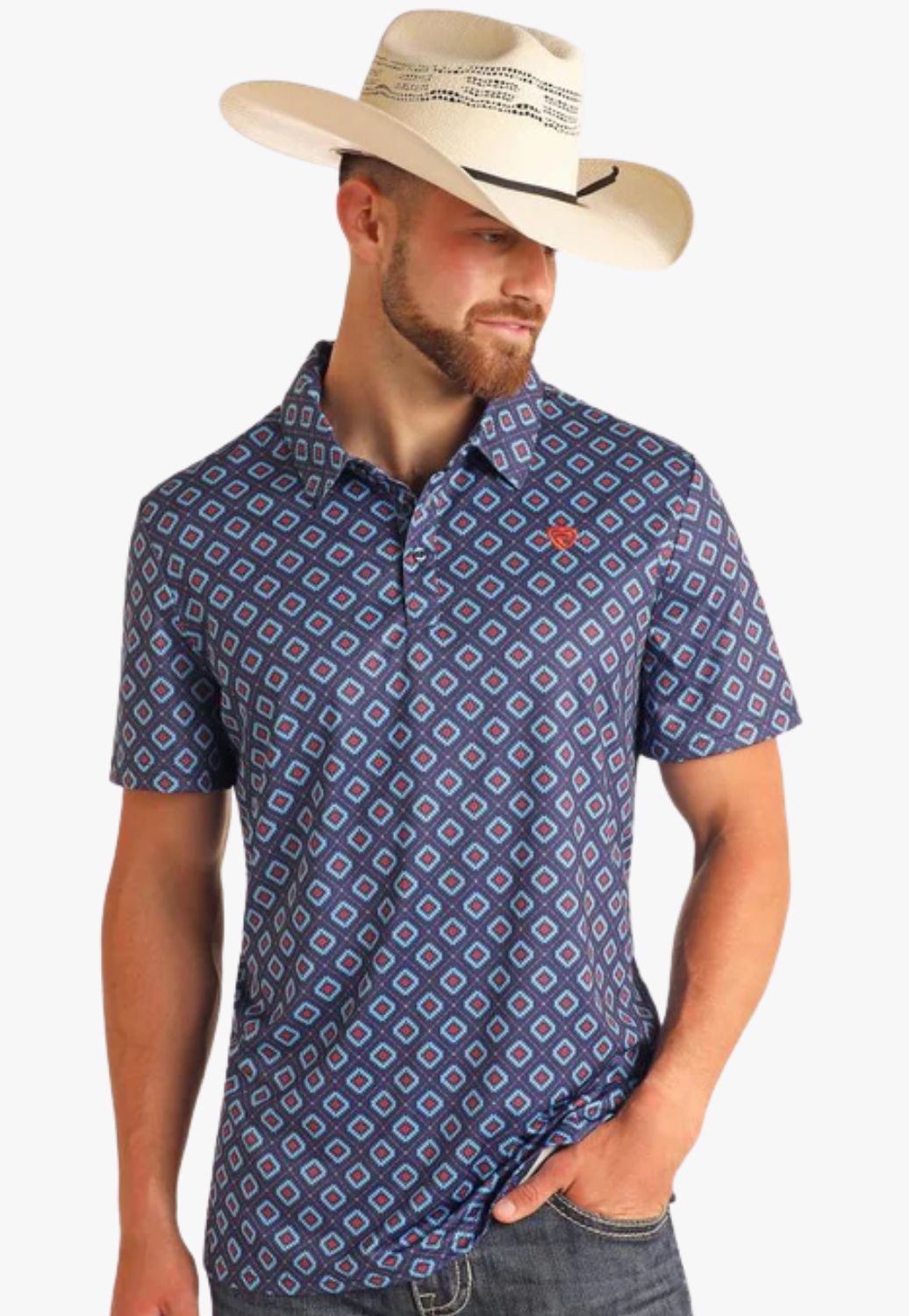 Rock and Roll Mens Aztec Printed Polo
