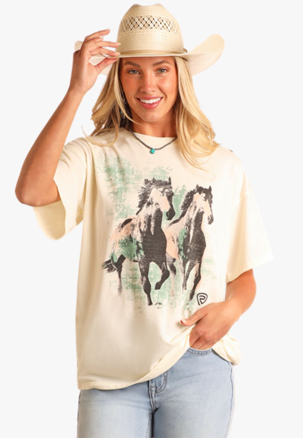 Rock and Roll Womens Horse Graphic Oversized T-Shirt