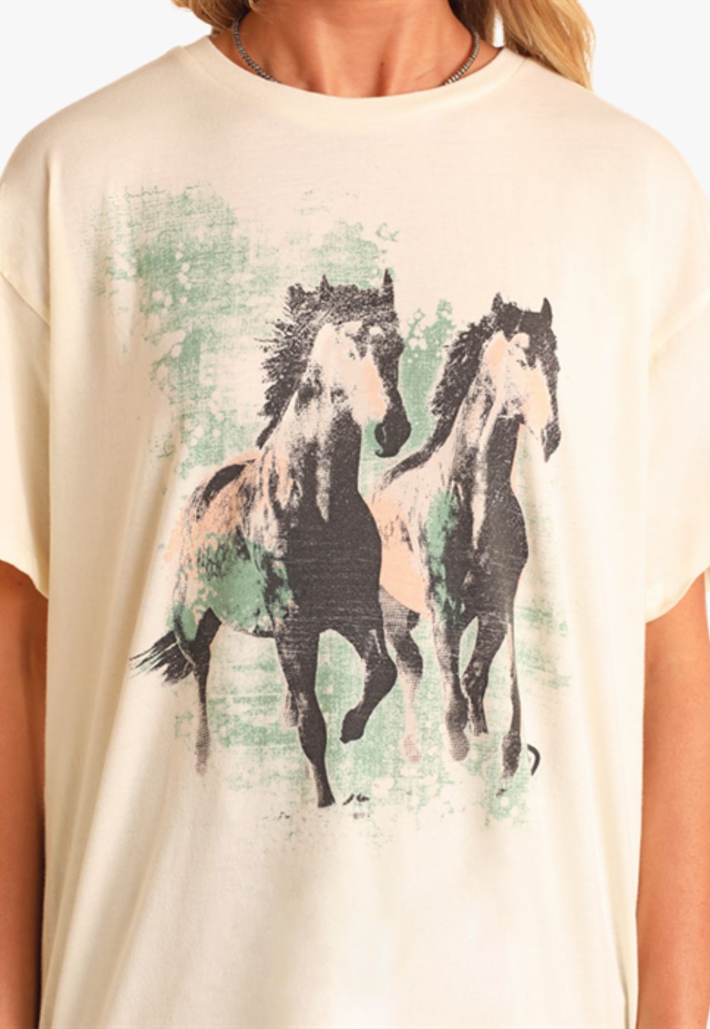 Rock and Roll Womens Horse Graphic Oversized T-Shirt