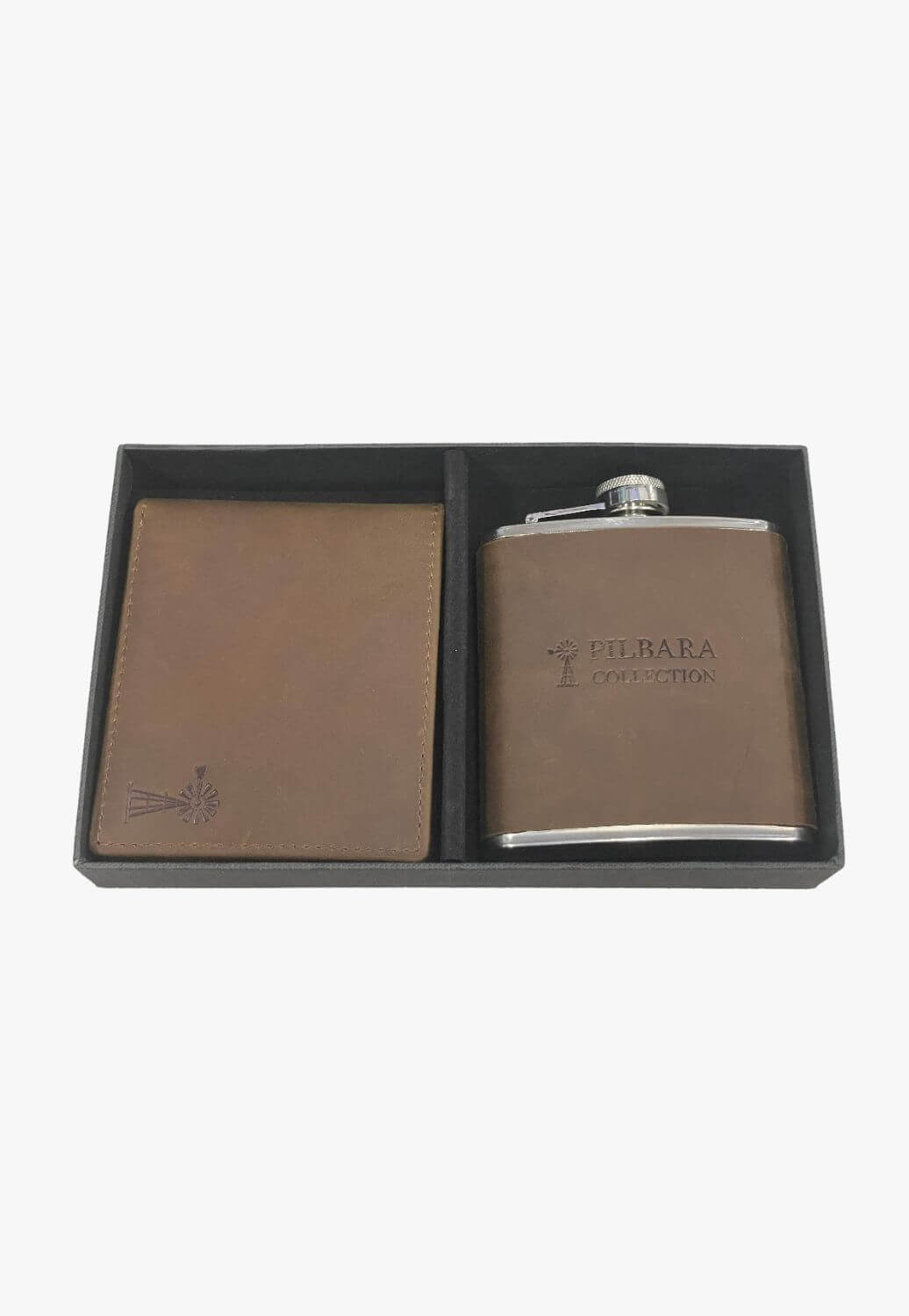 Pilbara Mens Leather Wallet and Hip Flask