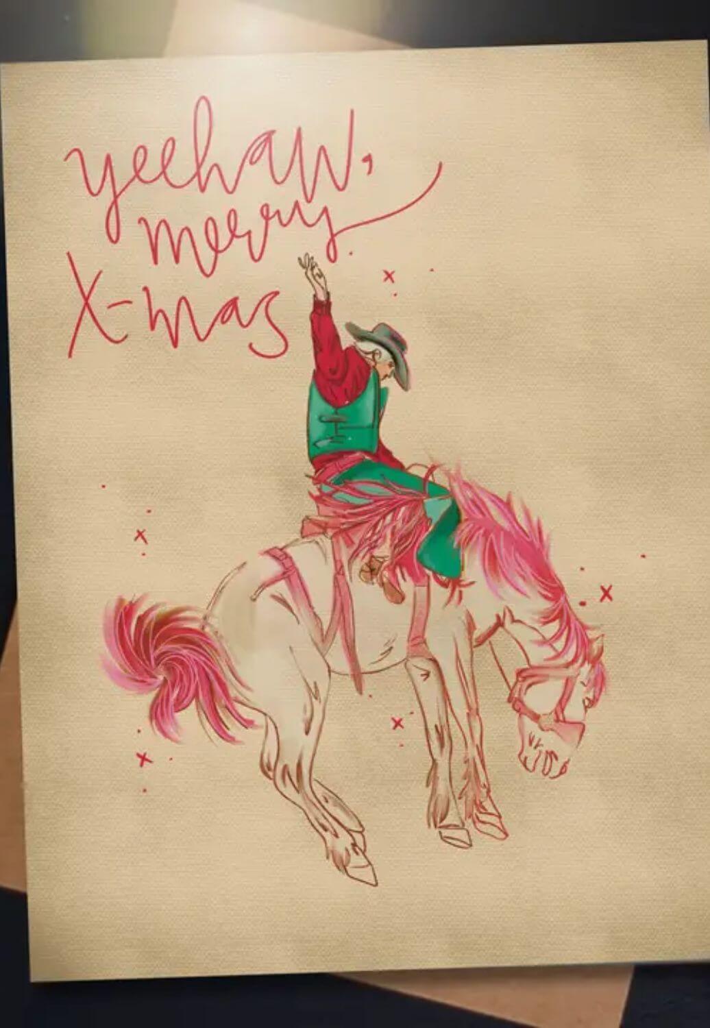 Tirzah Yeehaw Merry Christmas Bucking Bronco Card
