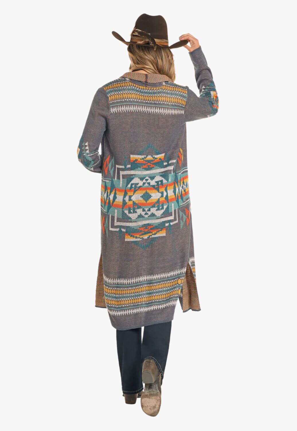 Rock and Roll Womens Grey Aztec Duster