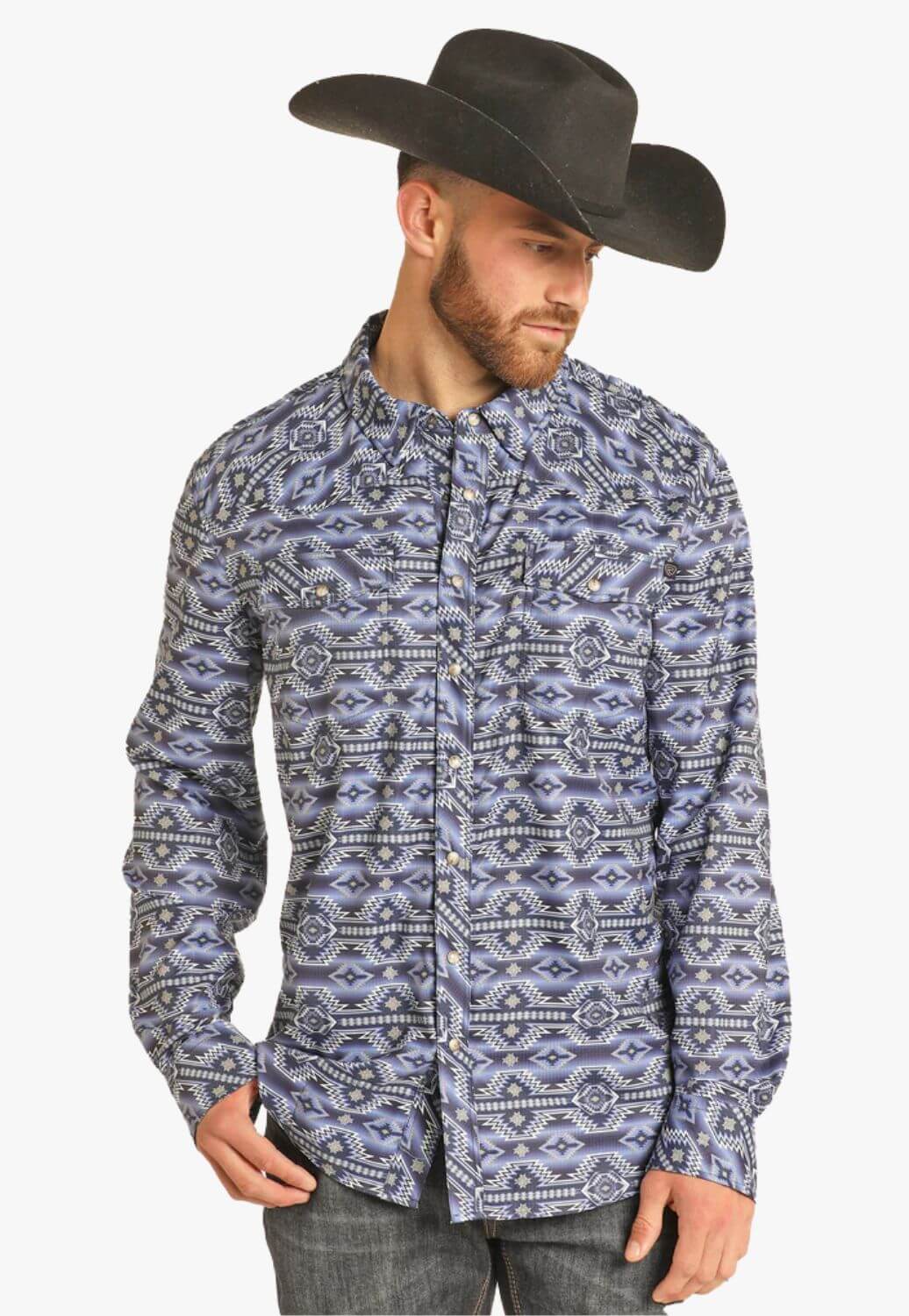 Rock and Roll Mens Tek Western Aztec Long Sleeve Shirt
