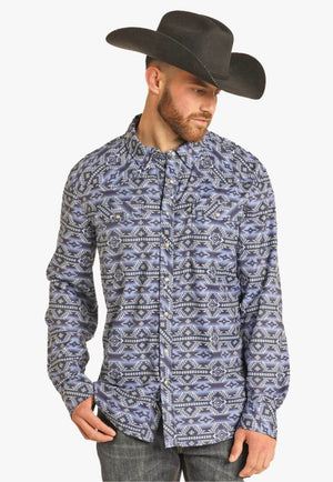 Rock and Roll Mens Tek Western Aztec Long Sleeve Shirt