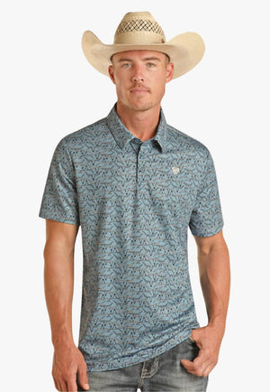 Rock & Roll Mens Short Sleeve Longhorn Printed Polo