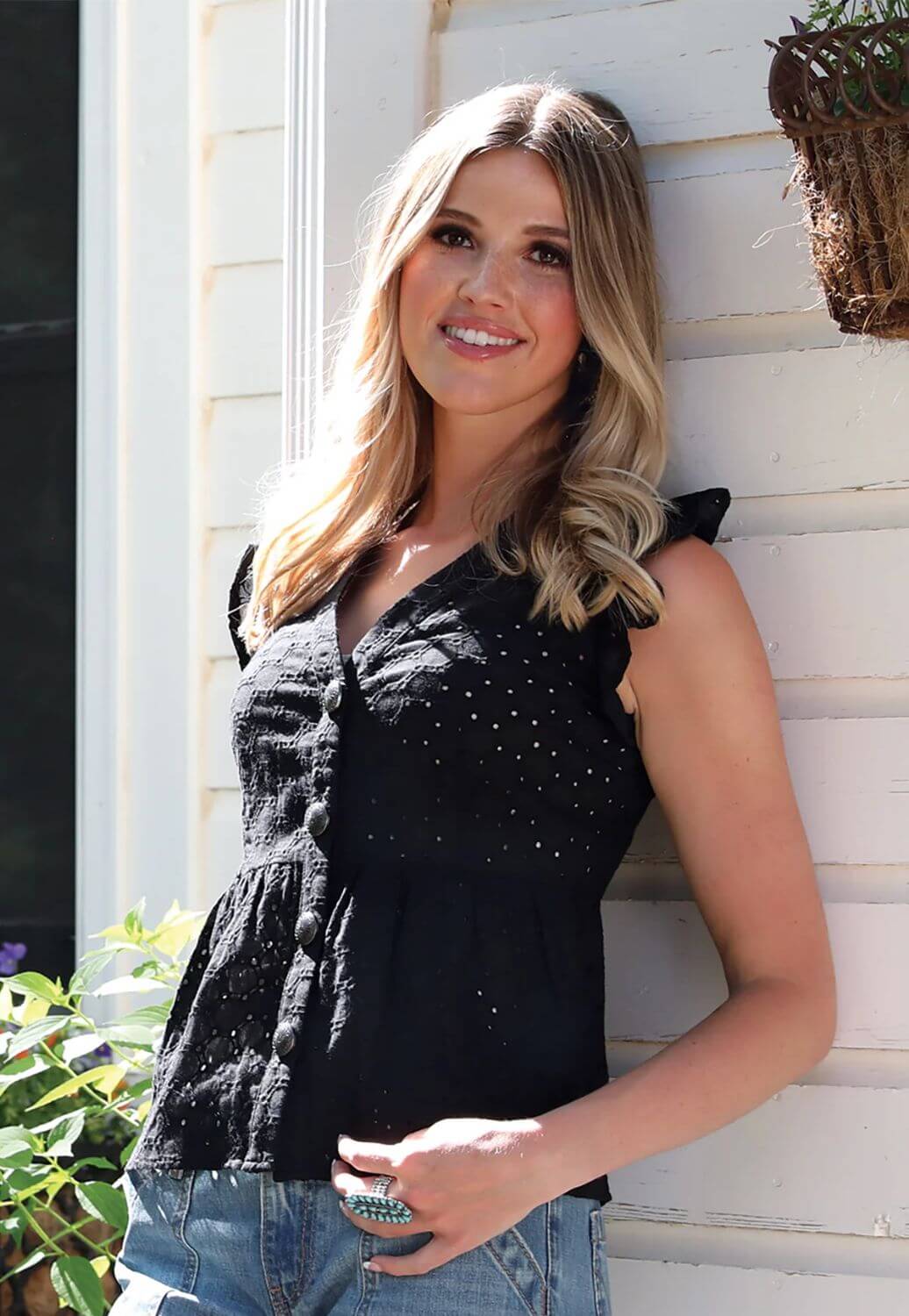 Cruel Girl Womens Eyelet Ruffle Blouse