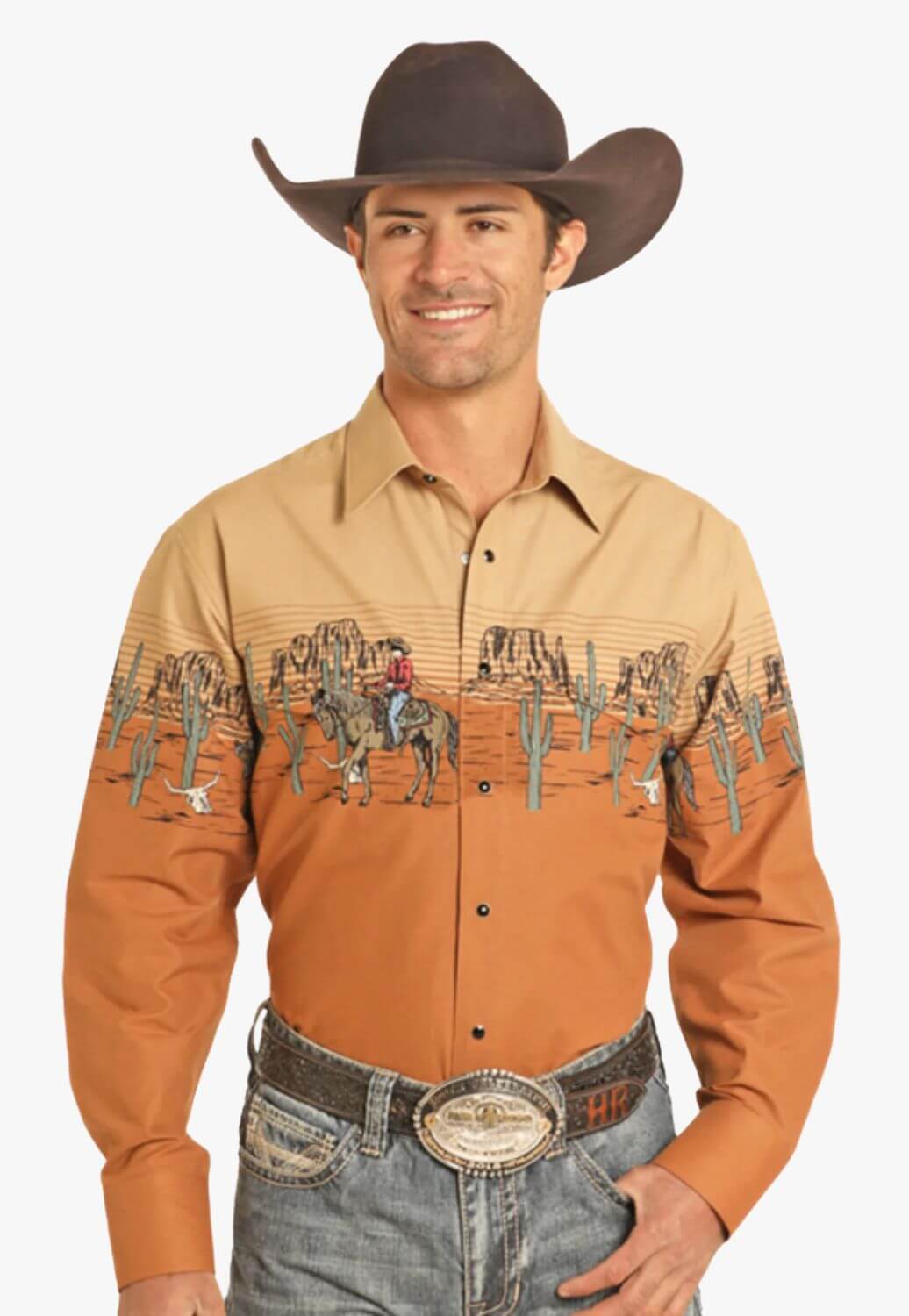 Panhandle Mens Cowboy Desert Border Long Sleeve Shirt