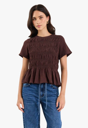 Stories Be Told Neat Slub Shirred Detail SS Tee