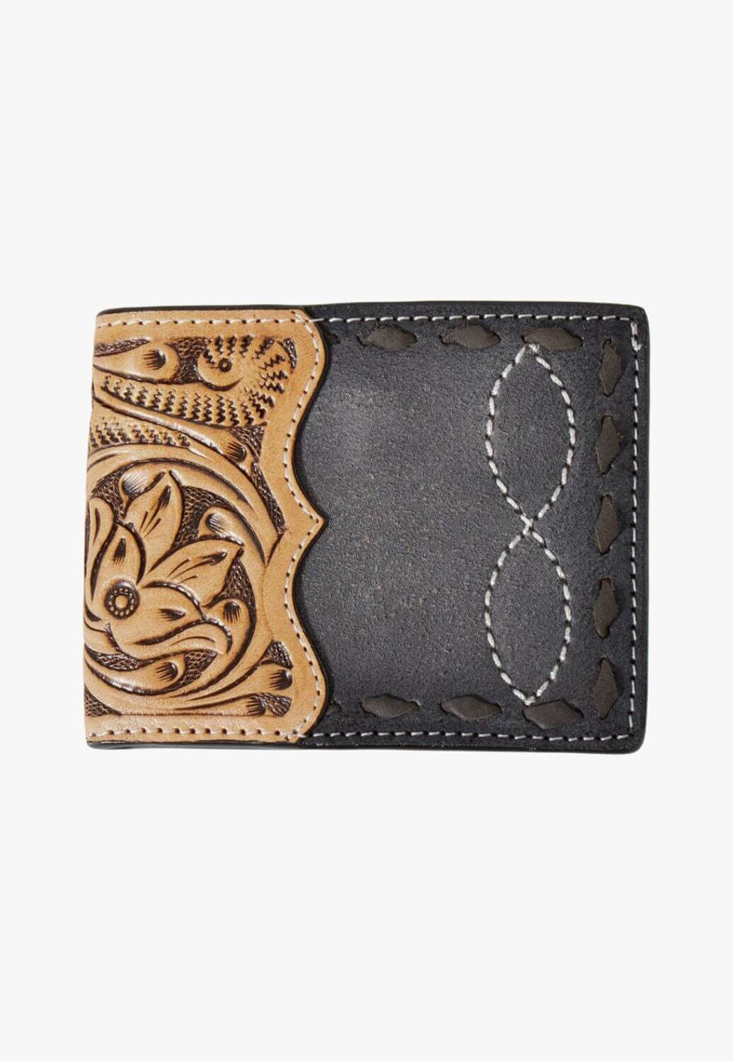 3D Mens Floral Hand Tooled Buck Lace Bifold Wallet
