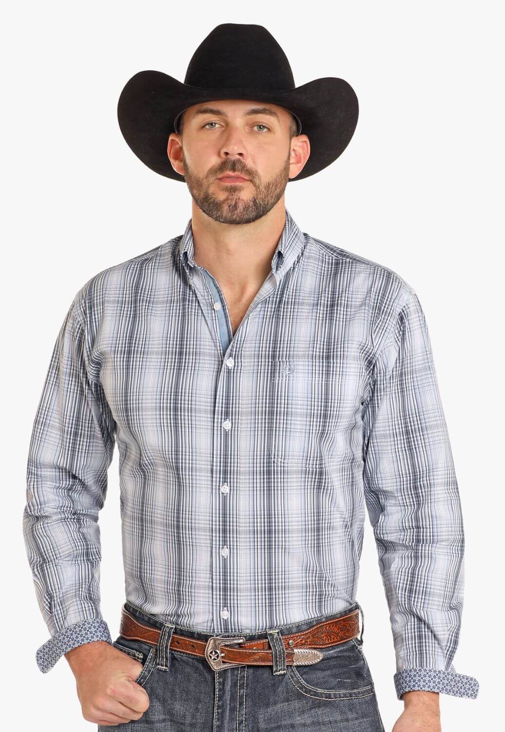 Panhandle Mens Rough Stock Plaid Long Sleeve Shirt