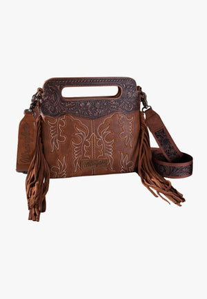 Wrangler Womens Embroided Fringe Crossbody Bag