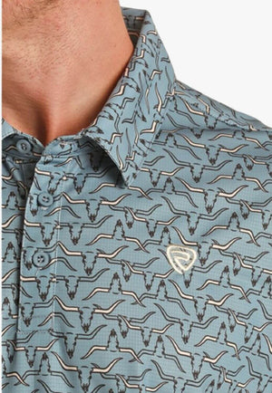 Rock & Roll Mens Short Sleeve Longhorn Printed Polo