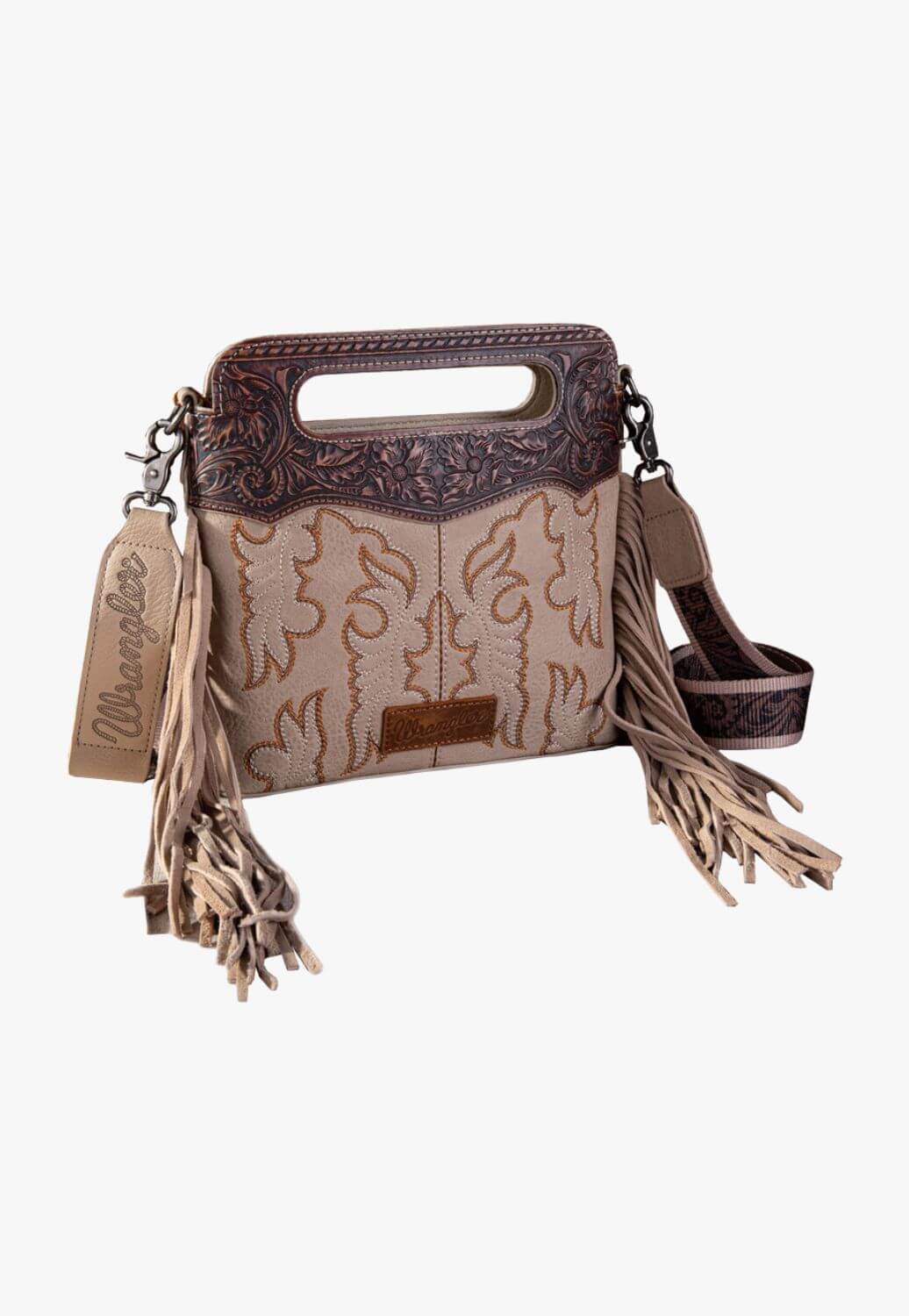 Wrangler Womens Embroided Fringe Crossbody Bag