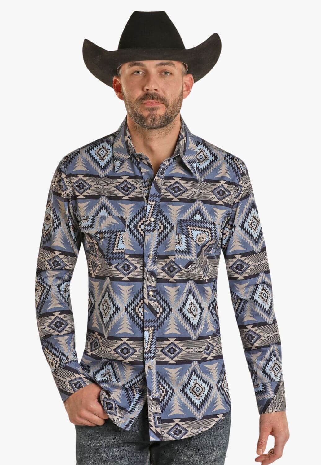 Rock and Roll Mens Aztec Pearl Snap Long Sleeve Shirt