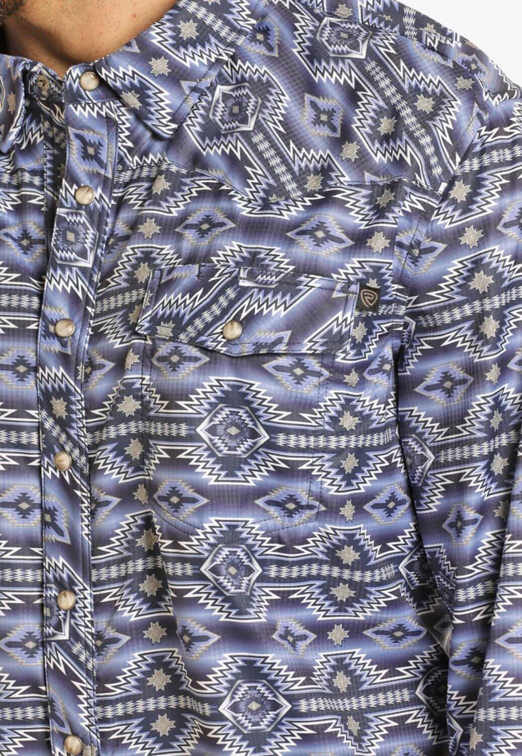 Rock and Roll Mens Tek Western Aztec Long Sleeve Shirt