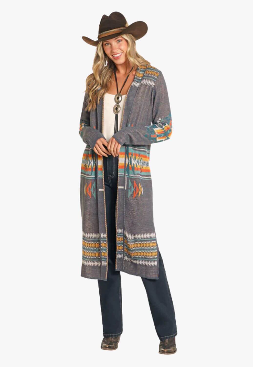 Rock and Roll Womens Grey Aztec Duster
