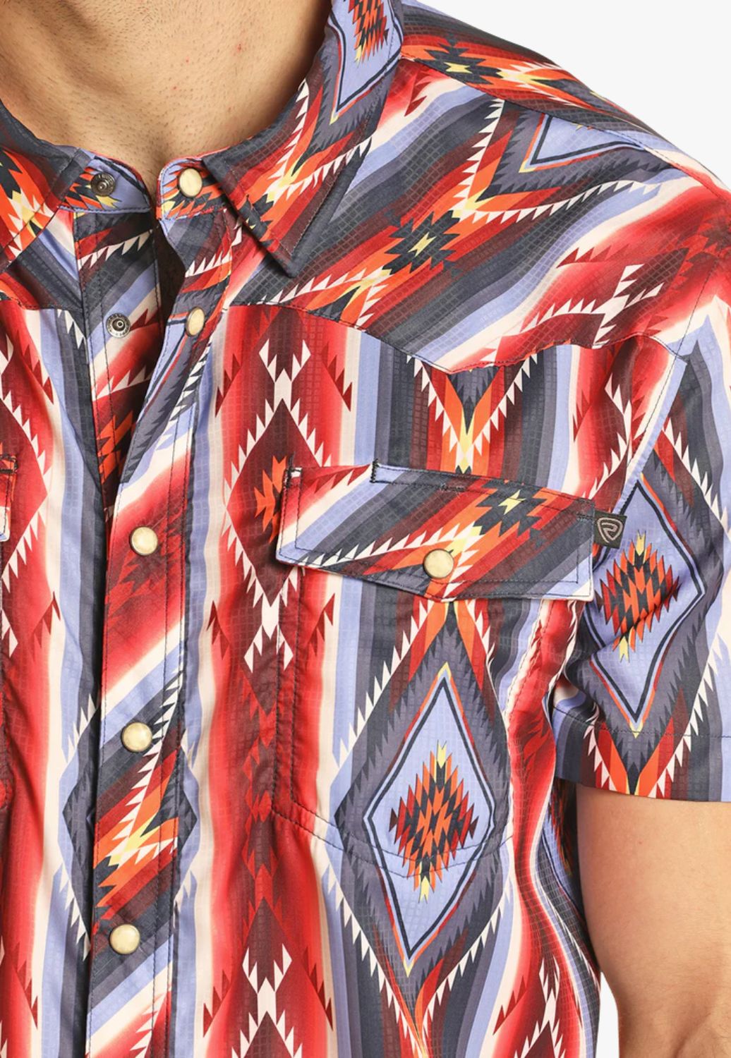 Rock and Roll Mens Tek Western Aztec Short Sleeve Shirt