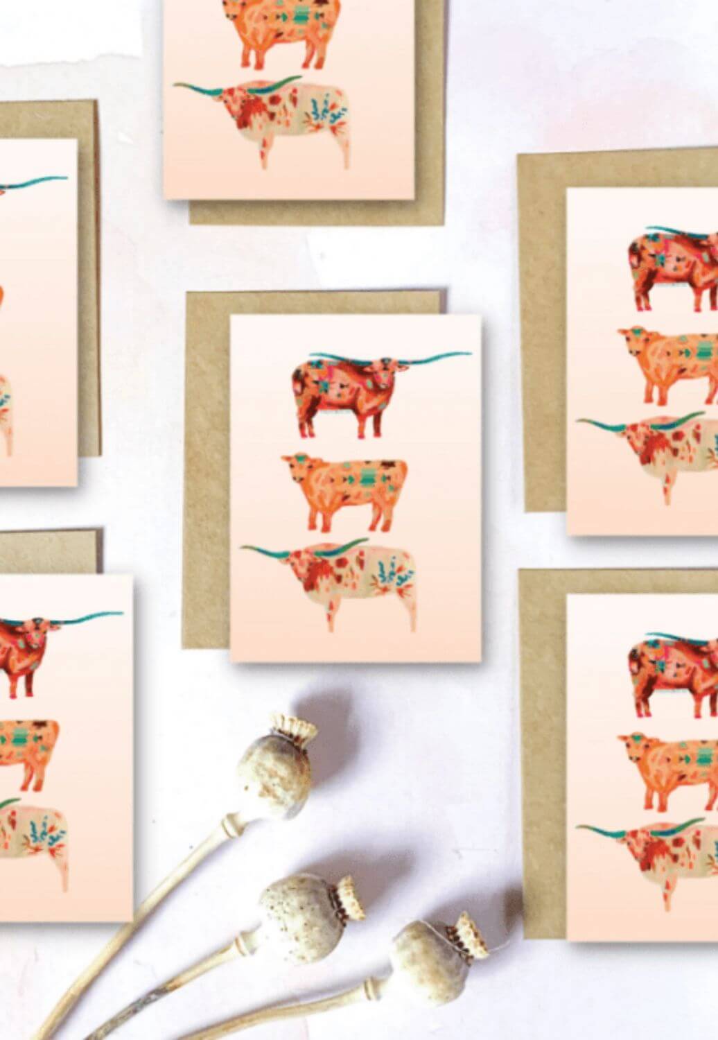 Tirzah Mini Western Texas Longhorn Greeting Card Set
